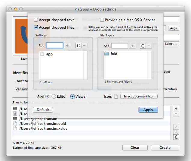 Platypus drag-and-drop dialog